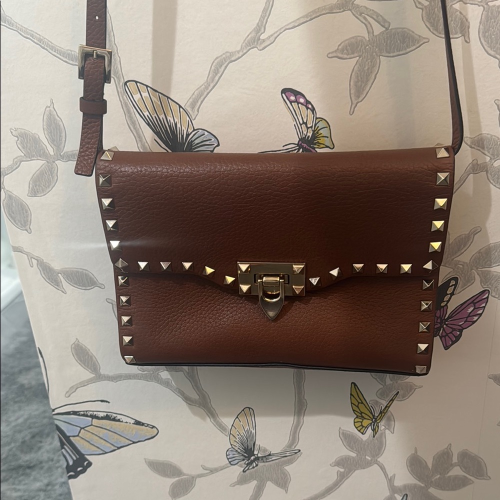 Valentino rockstud Brown Studded Leather Crossbody Bag